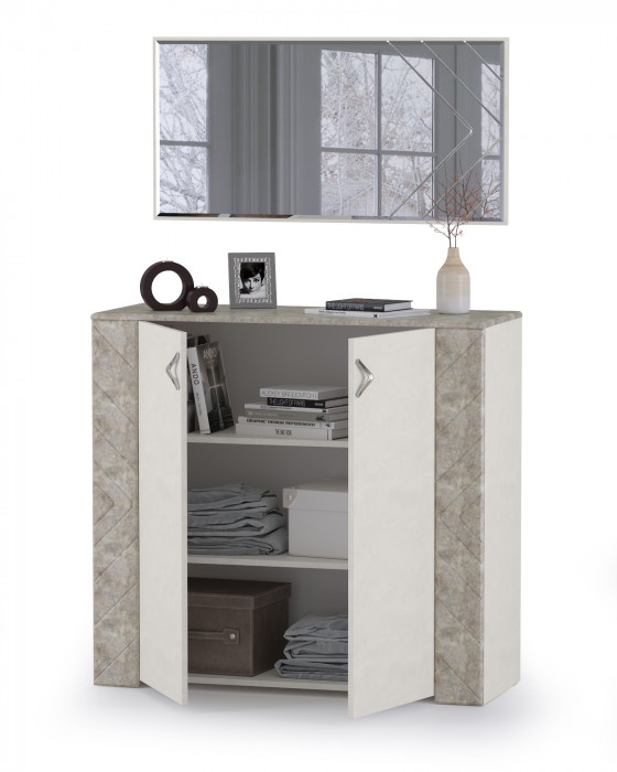 Амели Комод 13.107 + Зеркало, цвет шёлковый камень/бетон чикаго беж, ШхГхВ 108х41,3х165 см.