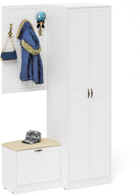 Прихожая П-6 Компоновка № 12, цвет белая шагрень/фасады МДФ белое дерево фрезеровка прованс, ШхГхВ 120х50х210 см., универсальная сборка