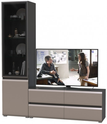 Сидней Комплектация № 009, цвет корпус: антрацит/фасады: МДФ веллюто капучино, ШхГхВ 179,9х41,3х205,2 см., ниша для ТВ 129х41х100 см., универс. сборка