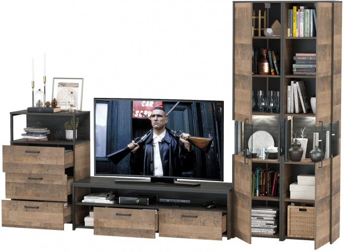 Трувор Гостиная 040, цвет дуб гранж песочный/интра, ШхГхВ 325,2х45,4х210 см., универсальная сборка