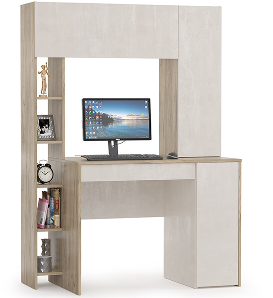 КР100 Стол компьютерный Комфорт 12.71, цвет дуб крафт серый/шёлковый камень, ШхГхВ 116,7х60,2х165,4 см., НЕ универсальная сборка