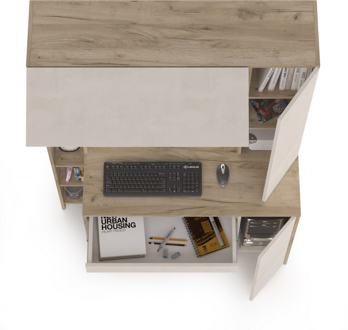 КР100 Стол компьютерный Комфорт 12.71, цвет дуб крафт серый/шёлковый камень, ШхГхВ 116,7х60,2х165,4 см., НЕ универсальная сборка