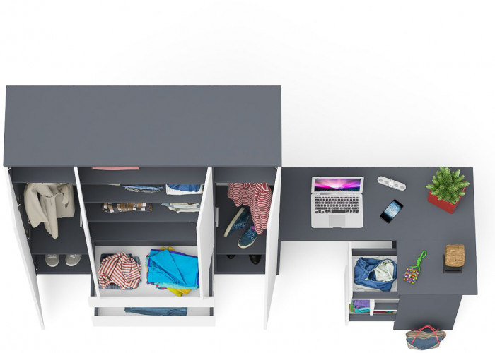 Мори Стол компьютерный МС-16 правый + Шкаф МШ1600.1, цвет графит/белый, ШхГхВ 284,8х84,9х209,6 см., выдвижные ящики справа, НЕ универсальная сборка