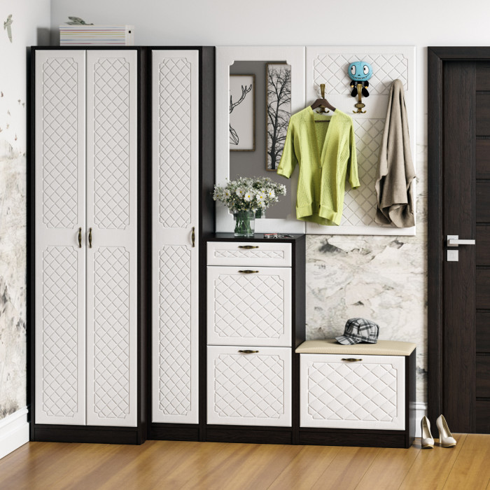 Прихожая П-6 Вешалка, цвет МДФ белое дерево фрезеровка ромб, ШхГхВ 60х9,3х102 см.