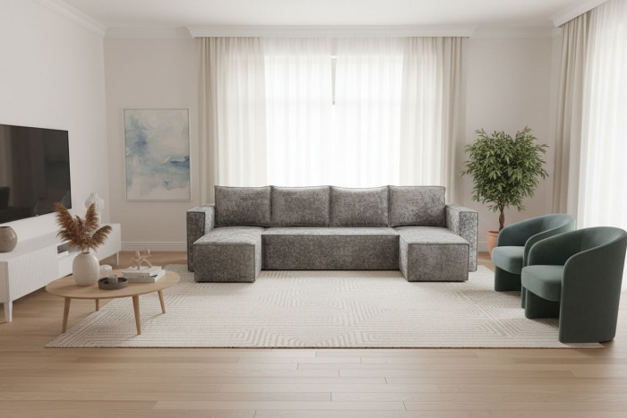 Диван-кровать Лофт Люкс Плюш П-образный с 2 отоманками, еврокнижка, 145х270, серый