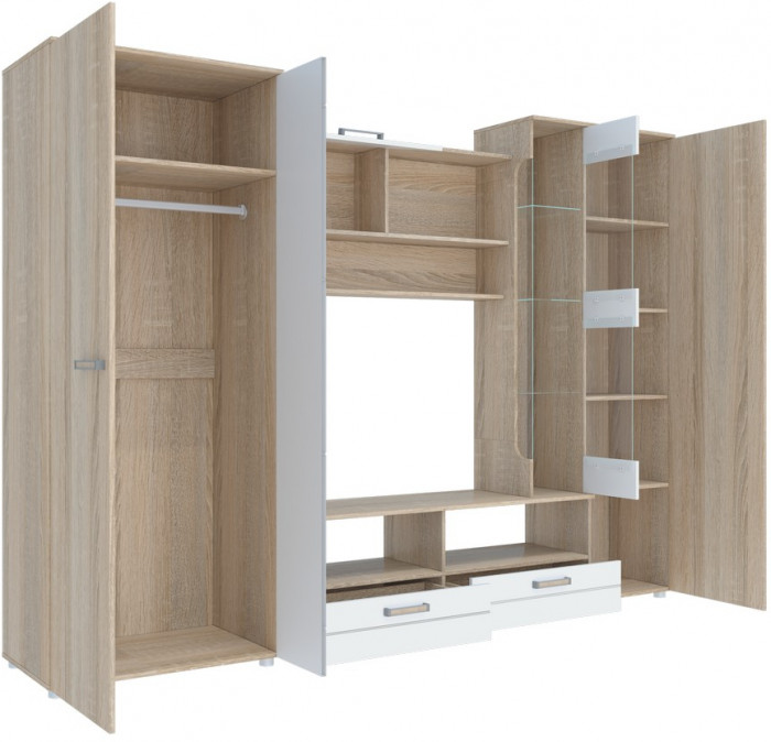 Гостиная Флоренция 5, Дуб сонома светлый / Белый глянец