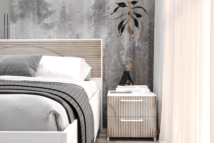 Кровать KING-SIZE 180х200 "Монтале" с ПМ - Бетон пайн светлый/Астана роузвуд