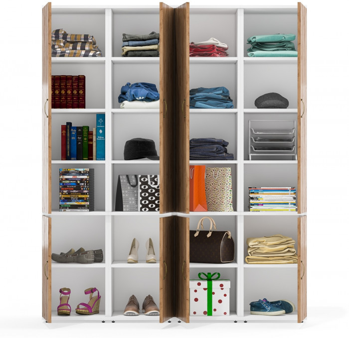 Лидер-8 Пенал МД 22Б 4 шт., цвет белый шагрень/крафт золото, ШхГхВ 160х37,5х190 см., универсальная сборка