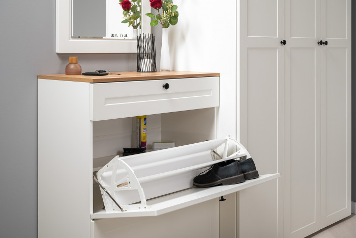 Остин Прихожая 41, цвет белый шагрень/дуб крафт золотой, ШхГхВ 200х54,3х229,6 см., универсальная сборка