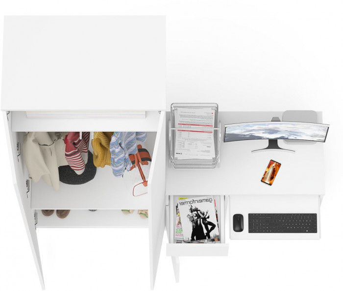 Мори компьютерный стол МС-1 левый + Шкаф МШ800.1, белый