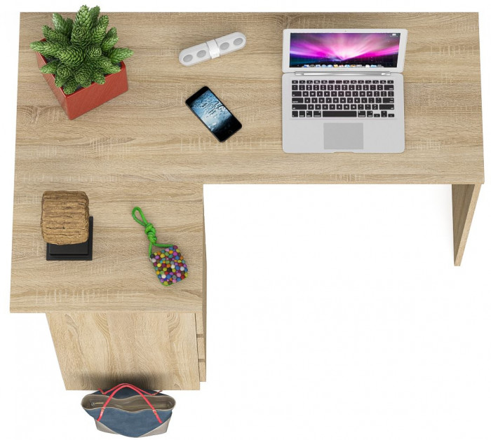 Мори Стол компьютерный МС-16 левый, цвет дуб сонома, ШхГхВ 124,4х84,9х76,6 см., выдвижные ящики слева, НЕ универсальная сборка