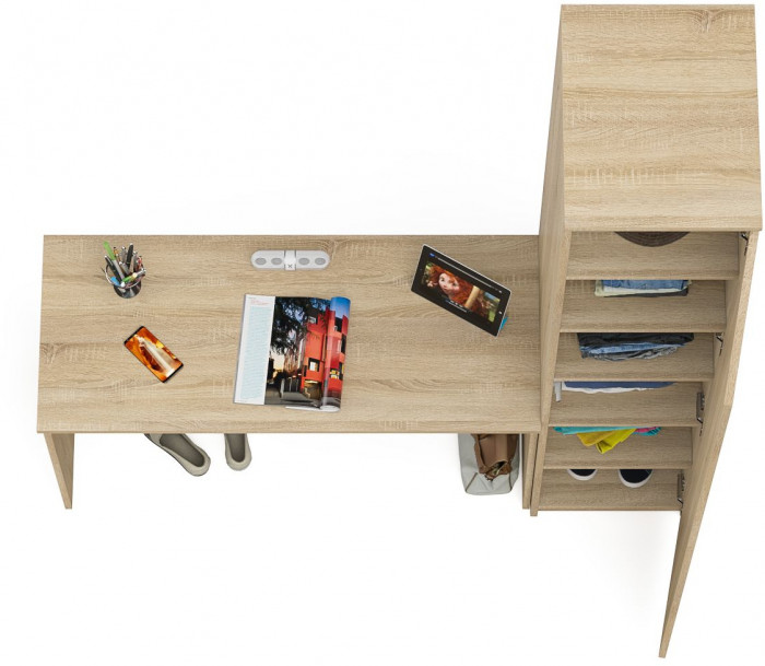 Мори Стол письменный МСП1200.1 + Пенал МШ400.1, цвет дуб сонома, ШхГхВ 160,8х50,4х209,6 см., универсальная сборка