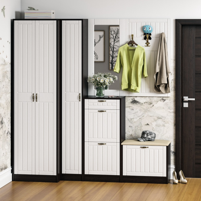 Прихожая П-6 Зеркало, цвет МДФ белое дерево фрезеровка прованс, ШхГхВ 50х1,6х102 см.