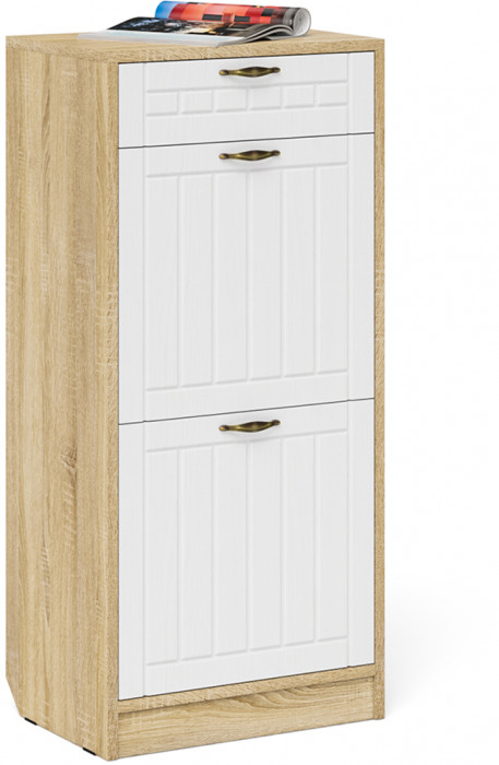 Прихожая П-6 Тумба для обуви 2 секции + Вешалка, цвет дуб сонома/фасады МДФ белое дерево фрезеровка прованс, ШхГхВ 50х35х210 см.