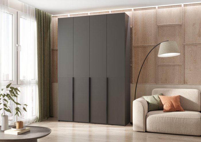 Марвэл Шкаф 4-х створчатый 1600, с доп.ящиками Браш Графит, Графит