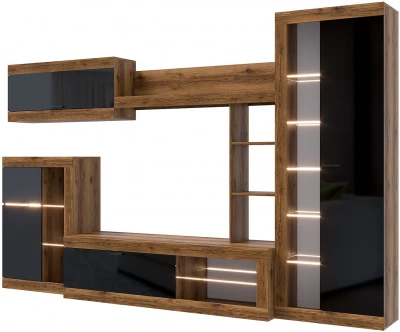 Прага Модульная Гостиная, вариант №4, делано/Черный глянец