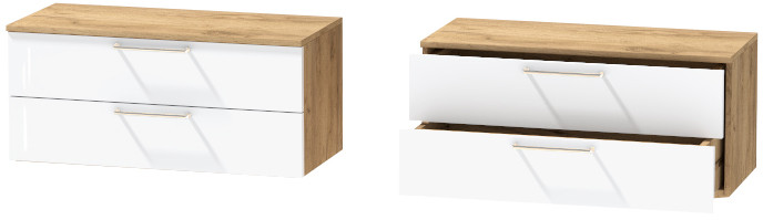 Тумба-5 прикроватная подвесная "Иннэс-7", Крафт золотой/Белый глянец