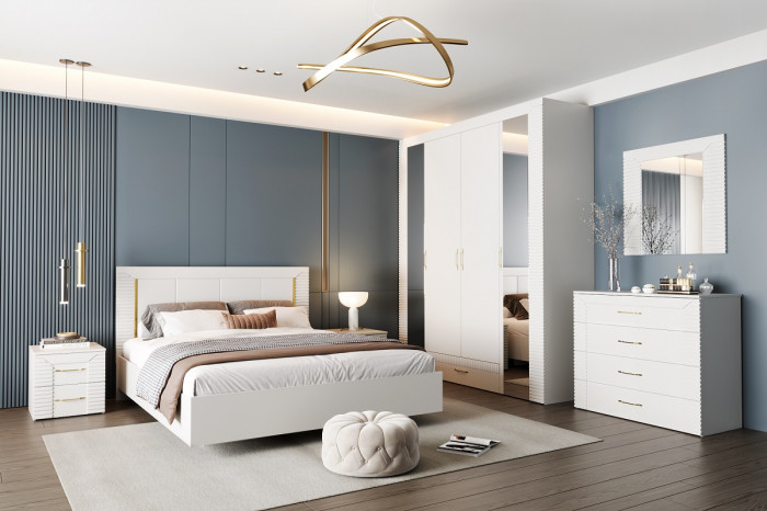 Кровать 160х200 "Карлин" с щитовым основанием - Белый текстурный/Корунд джелато