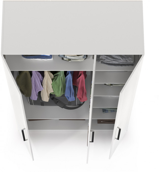 Валенсия Спальня 13.12 Шкаф комбинированный, цвет ЛДСП белый шагрень/МДФ белый шагрень, ШхГхВ 126х54,1х225,3 см., универсальная сборка, зеркало внутри