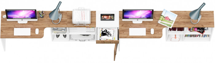 Лидер-8 Стол + Стол + Тумба МД 3.15, белый шагрень/крафт золото