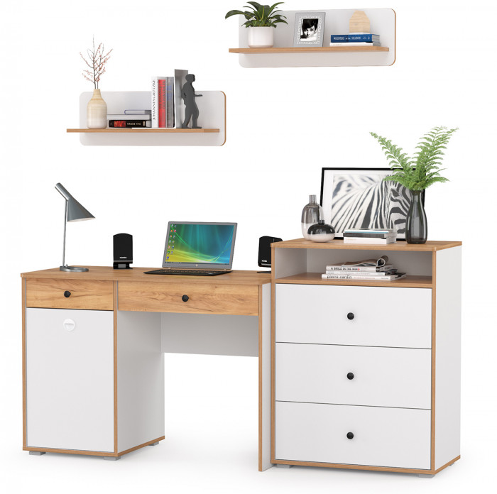 Вуди Компоновка № 48, цвет белый премиум/дуб крафт золотой, ШхГхВ 180х52,7х180 см., универсальная сборка