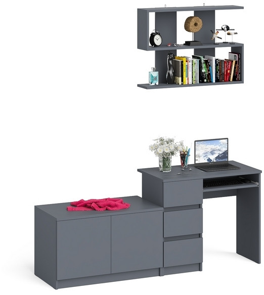 Мори компьютерный стол МС-6 левый + Тумба МА900.1 + Полка 900, графит