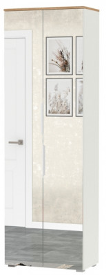 Октава 13.338 Шкаф для одежды, цвет белый шагрень/дуб крафт золотой/фасады МДФ белый шагрень и зеркало, ШхГхВ 64,4х35,3х197,6 см.
