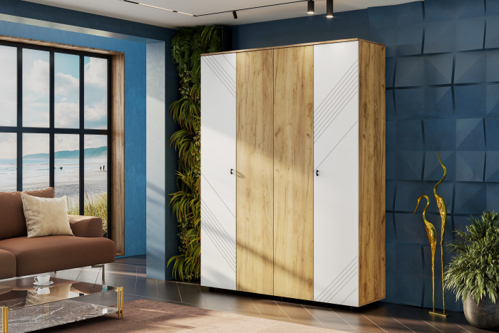 Шкаф четырехстворчатый Байкал, Дуб Золотой, Белый матовый