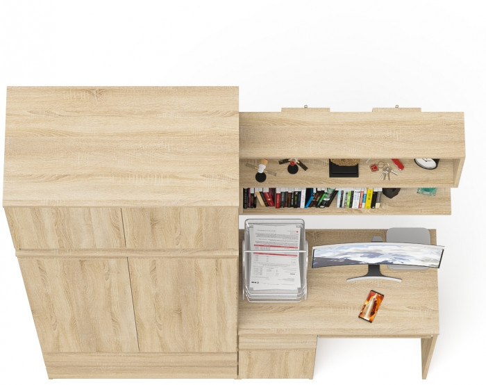 Мори компьютерный стол МС-1 левый + Шкаф МШ900.1 + Антресоль МА900.1 + Полка 900, дуб сонома