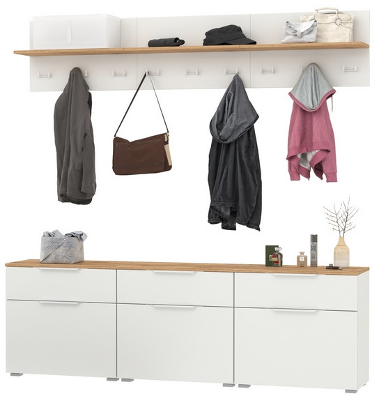 Октава Прихожая 04, белый шагрень/дуб крафт золотой/фасады МДФ белый шагрень