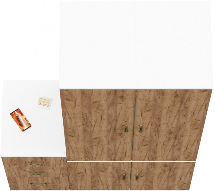 Лидер-8 Пенал МД 23Б + Пенал МД 23Б + Тумба МД 3.16, цвет белый шагрень/крафт золото, ШхГхВ 120х50х190 см., универсальная сборка