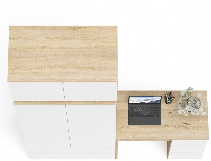 Мори Стол компьютерный МС-6 правый + Шкаф МШ900.1 + Антресоль МА900.1, цвет дуб сонома/белый, ШхГхВ 180,4х50,4х234,2 см., выд. ящ. справа, НЕ ун. сб.