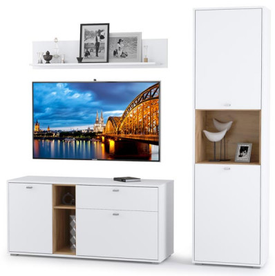 Бэль № 09, цвет дуб крафт золотой/белый премиум, ШхГхВ 210х43х200 см., ниша для ТВ 130х43х120 см., НЕ универсальная сборка