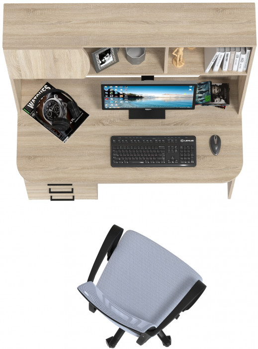 Стол 6-0606 Сигма + кресло 103 серое, цвет дуб сонома, ШхГхВ 120,5х60,5х166 см., НЕ универсальная сборка