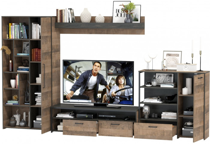 Трувор Гостиная 047, цвет дуб гранж песочный/интра, ШхГхВ 351,8х45,4х194,2 см., универсальная сборка