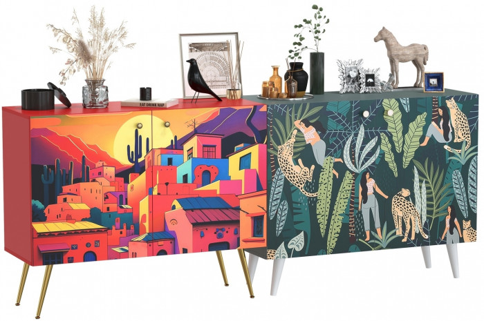 Либера Комод-тумба 16.230.01 + Кармин Комод-тумба 16.230.03, цвет пасифай/красный/белый, ШхГхВ 230,6х42,6х93,2 см., универсальная сборка