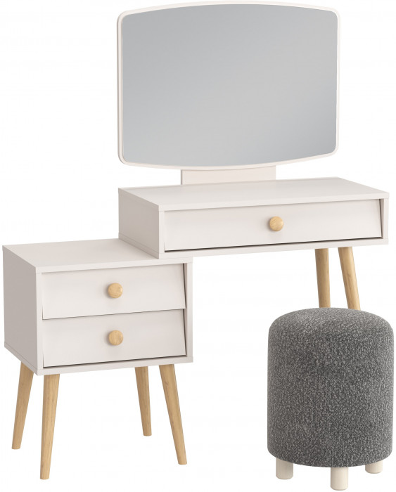 Афина Спальня 4-25901М1к.с. Трюмо + Банкетка 6-5137ТКШтем.серый Марта, цвет кашемир серый/ткань тёмно-серая, ШхГхВ 105х38,6х129 + 36х36х46 см, ун. сб.