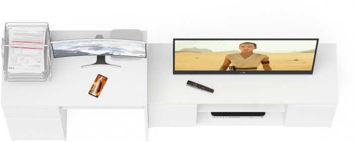 Мори Стол компьютерный МС-1 левый + Тумба МТВ1200.1, цвет белый, ШхГхВ 210,4х50х76,6 см., выдвижной ящик слева, НЕ универсальная сборка