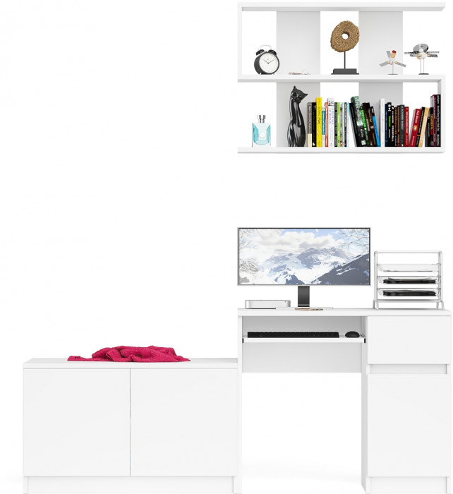 Мори Стол компьютерный МС-1 правый + Тумба МА900.1 + Полка 900, цвет белый, ШхГхВ 180,4х50,4х209,6 см., НЕ универсальная сборка