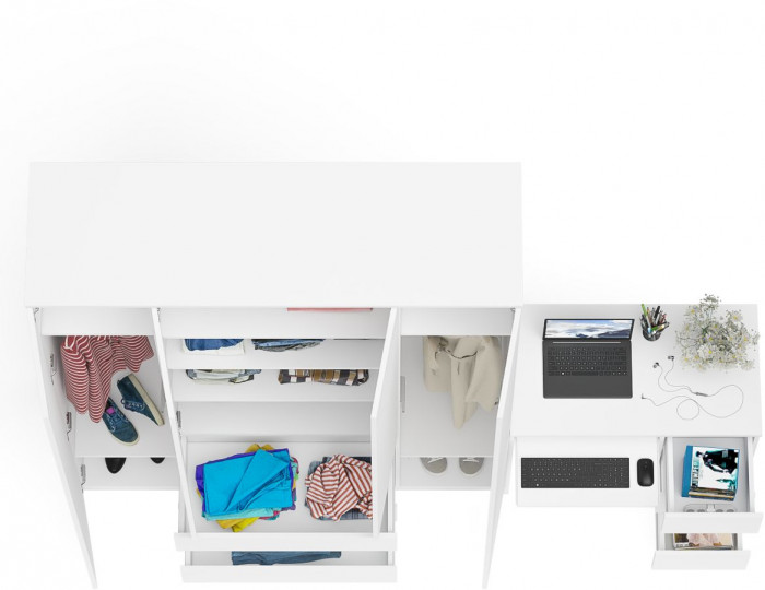 Мори компьютерный стол МС-6 правый + Шкаф МШ1600.1, белый