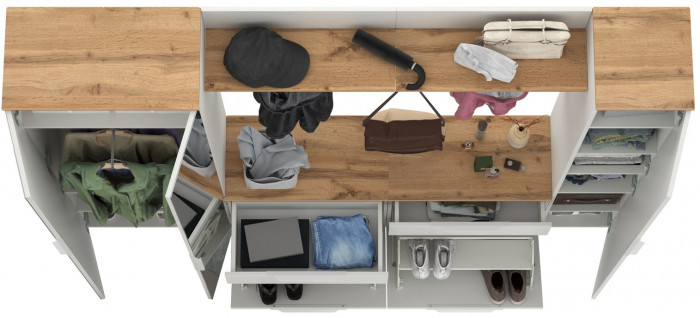 Октава Прихожая 33, белый шагрень/дуб крафт золотой/фасады МДФ белый шагрень