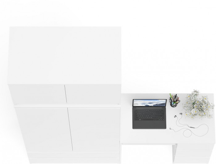 Мори Стол компьютерный МС-6 правый + Шкаф МШ900.1 + Антресоль МА900.1, цвет белый, ШхГхВ 180,4х50,4х234,2 см., выдвижные ящики справа, НЕ универс. сб.