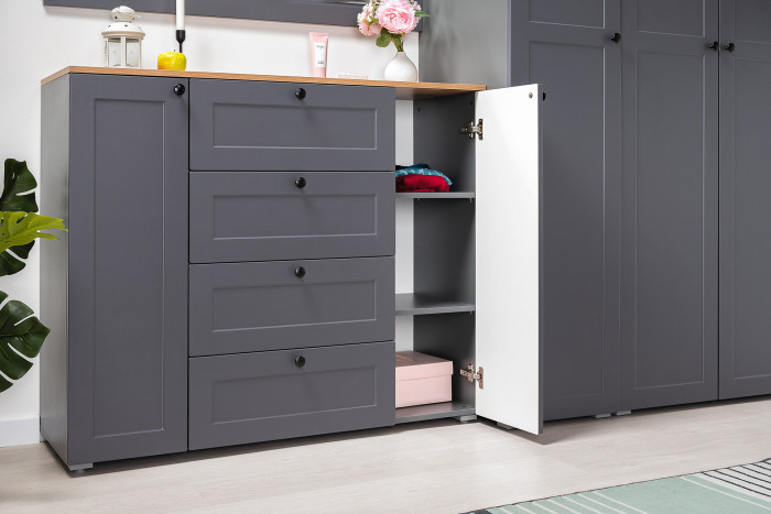 Остин 16.221 Комод + 16.121 Тумба для обуви + 16.121 Тумба для обуви, цвет серый графит/дуб крафт золотой, ШхГхВ 280х41,9х99,3 см., ун. сборка