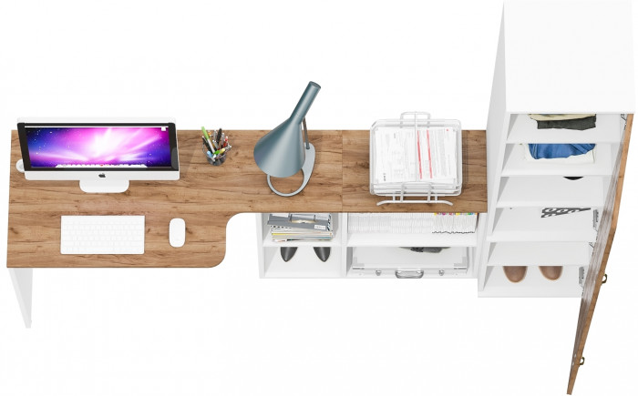 Лидер-8 Стол + Пенал МД 22Б, белый шагрень/крафт золото