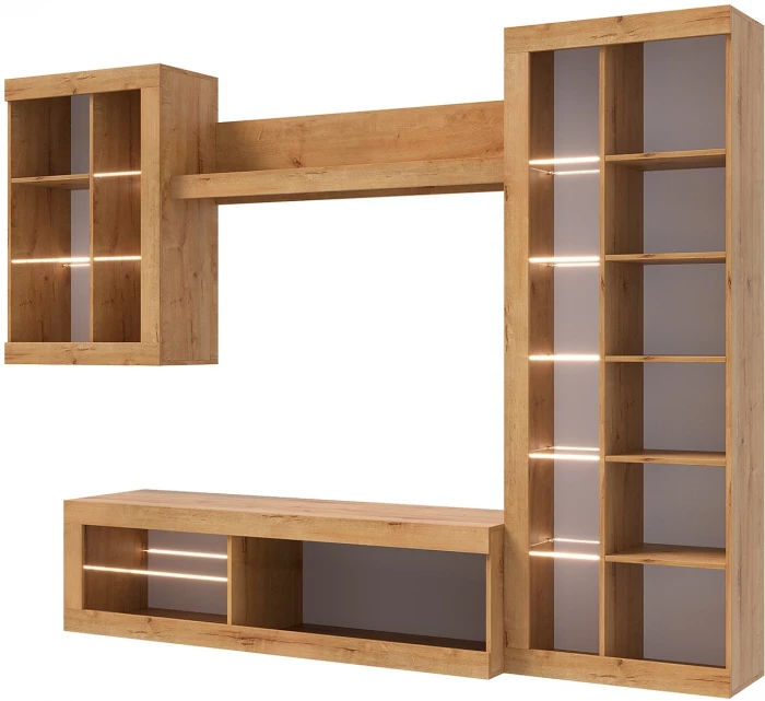 Прага Модульная Гостиная, вариант №5, Дуб Вотан/Белый глянец