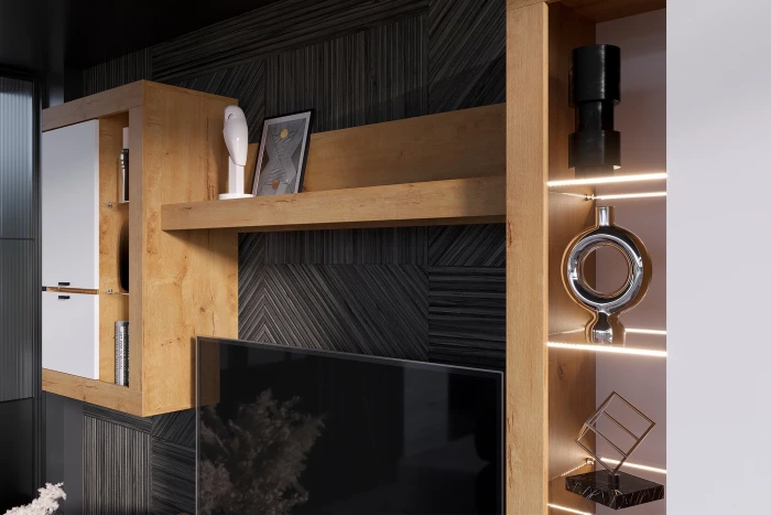 Прага Модульная Гостиная, вариант №5, Дуб Вотан/Белый глянец