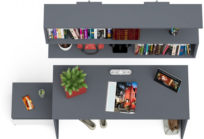 Мори Стол письменный МСП1200.1 + Тумба ТМП400.1 + Полка 1200, цвет графит/белый, ШхГхВ 160,8х50х209,6 см., универсальная сборка