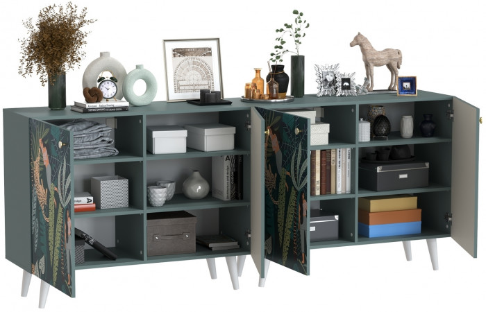 Либера Комод-тумба 16.230.01 + Либера Комод-тумба 16.230.01, цвет пасифай/белый, ШхГхВ 230,6х42,6х92,3 см., фасады с рисунком Тропический лес