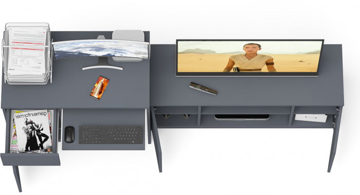 Мори Стол компьютерный МС-1 левый + Тумба МТВ1200.1, цвет графит, ШхГхВ 210,4х50х76,6 см., выдвижной ящик слева, НЕ универсальная сборка