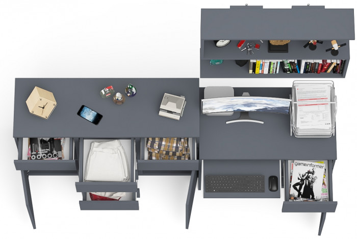Мори Стол компьютерный МС-1 правый + Комод МК1200.4 + Полка 900, цвет графит, ШхГхВ 210,4х50х209,6 см., НЕ универсальная сборка